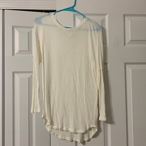 Cream waffle knit 3/4 sleeve tee